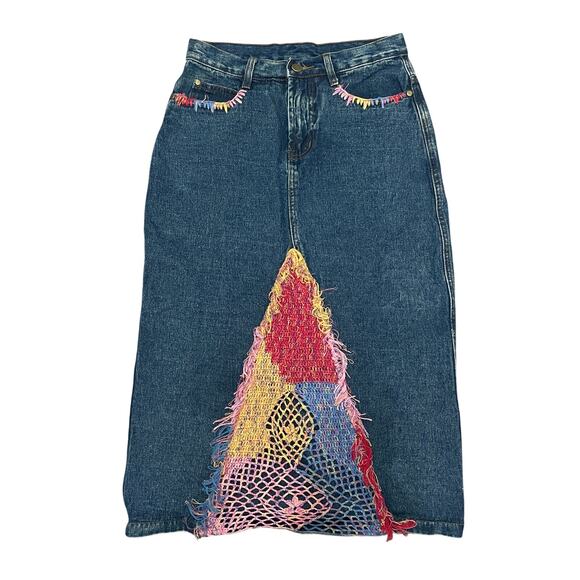 other Dresses & Skirts - Vintage Patchwork Denim Midi Skirt – Women’s Size: 4 / W 13.5” | L 28”